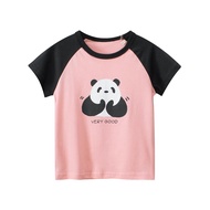 27home - 純棉短袖上衣-熊貓拍拍手-粉紅+黑