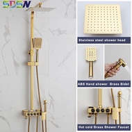 Bath Shower Set Hot and Cold Bathroom Faucet Waterfall Shower System Square Head Gold Shower Set Hot