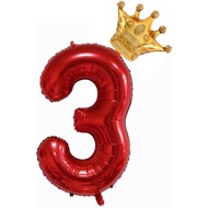 40 inch Red Crown Number 3 Balloon ，Giant Large Aluminum Film Number 3 Balloon ， 3rd Birthday Decora
