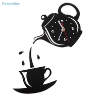 Peacellow DIY Acrylic Coffee Cup Teapot 3D Wall Clock Decorative Kitchen Wall Clocks Decor SG