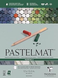 Clairefontaine Pastelmat Glued Pad - Palette No. 5 - (12 x 15 3/4 Inches) 30 x 40 cm - 360g - 12 Sheets - Dark Green, Light Green, White, Dark Blue