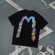 2026 EVISU Baharu Baju-T Bercetak Lelaki dan Wanita, Baju-T Trendy, Baju-T Kasual, Baju Longgar, Gay