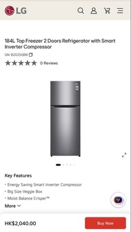 LG 184L 雙門雪櫃Top Freezer 2 Doors Refrigerator GN-B202SQBB