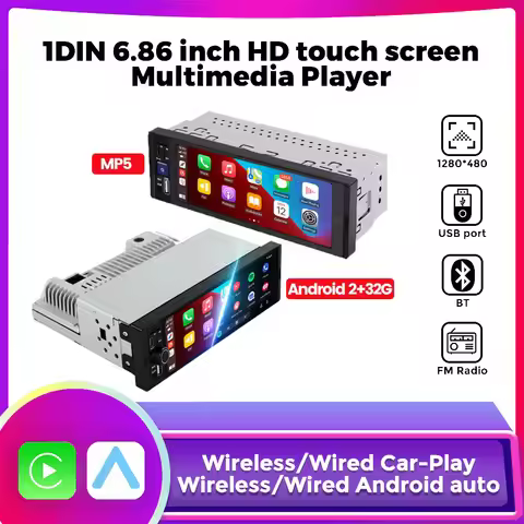 MEKEDE Universal Car Radio 1din 6.86-inch Multimedia Smart Screen CarPlay Andriod Auto BT USB TF FM 