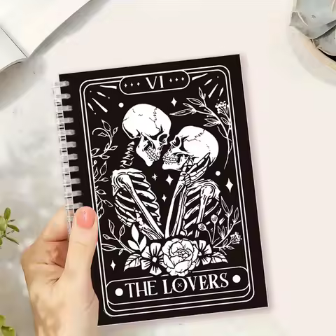 A5 Spiral Notebooks Journal | Tarot The Lovers VI Card Bone Couples | For Making Choice, Relationshi