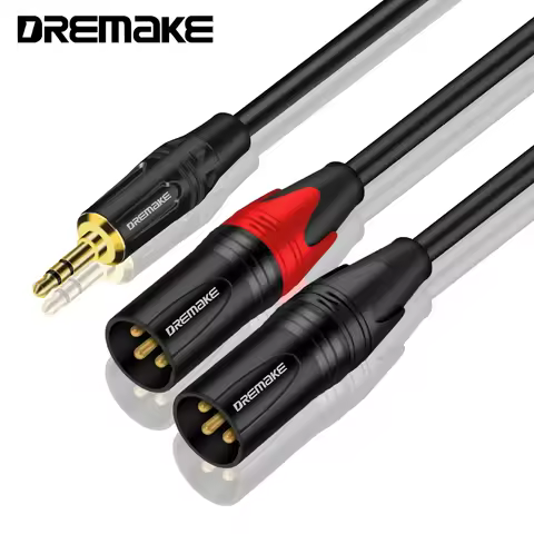 DREMAKE Jack 3.5mm TRS Stereo to Double XLR Male Patch Cord 3.5mm 1/8 Inch to Dual XLR Male Adapter 