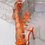 Snake Shaped Rhinestone Stiletto Heels - Open Toed High Heels