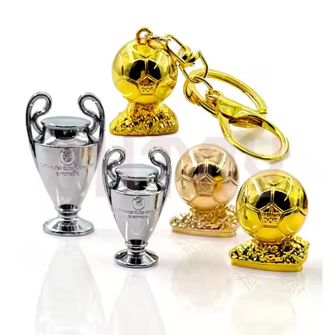 Football Trophy Model Metal Keychain UEFA Champions League Cup Ballon D'Or Golden Boot Pendant Socce
