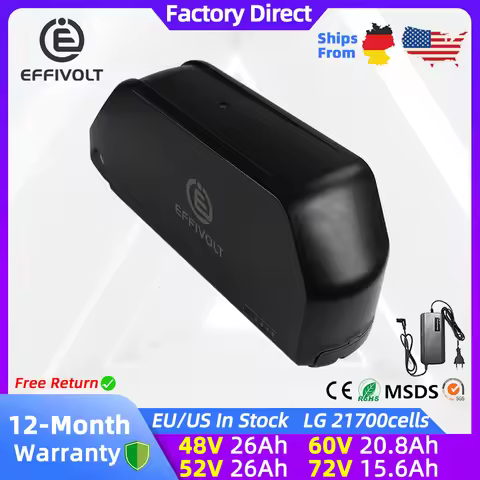 Polly 48V 52V 60V 72V Ebike Battery Downtube 20.8AH 26AH Electric Battery 50A BMS Original 21700 Lit