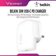 BELKIN 30W USB-C PD Charger WCA005MYWH | Fast Charging PPS Adapter | Lightweight | Original Belkin