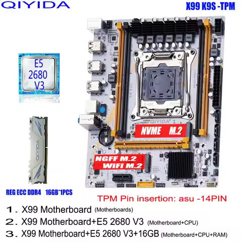 QIYIDA X99 Motherboard set LGA2011 3 kit With Xeon E5 2680 V3 CPU Processor support DDR4 RAM Memory 