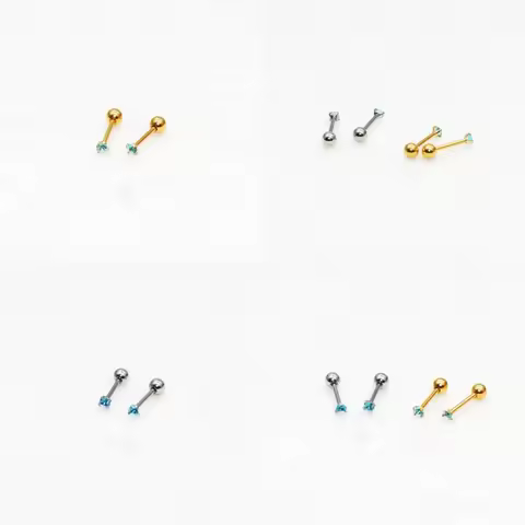 Women Girls 20G Mini Stainless Steel Screw-back Stud Earrings 2mm Ocean Blue Allergy Free No Fade Go