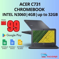 Acer C731 Chromebook - Intel N3060 4GB Ram 16GB 32GB Storage 11.6 Inch Laptop Murah OS Playstore Notebook Chrome Book