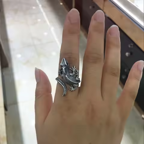 Buyee 925 Sterling Silver Big Ring Finger Cute Lizard Open Ring for Man Girl Fashion Personality Ani