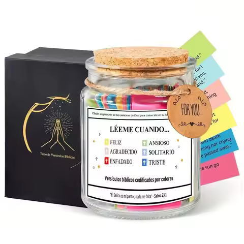1pc Spanish Bible Verse Jar - Uplifting Christian Faith, Colorful Glass Prayer Bottle with Cork Lid,