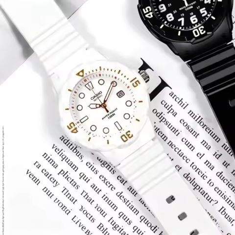 Casio LRW-200H-7E2 Women's Diver Style Watch, White Case, Rose Gold Bezel, Resin Strap, 100M WR & Ea