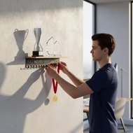 Medal Display Rack with Shelf Motivational Award Rack with Hooks Trophy Shelf with Hooks Heavy-Duty 