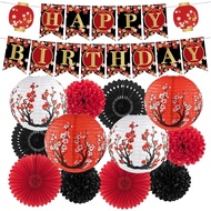 14 Keping Hiasan Parti Hibachi, Tanglung Jepun dengan Corak Bunga Sakura Kertas Tisu Tudung Bawal Ki