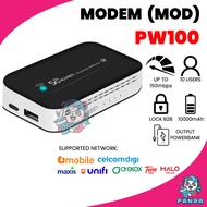 2-in-1 Powerbank 10000mAh + Modem MOD 4G LTE Pocket WiFi PW100 Unlimited WiFi Hotspot Type-C Portabl