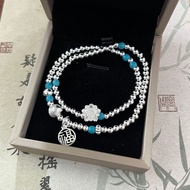 Lin Dasheng Jewelry Pure Silver 999.9 Turquoise Lotus Lotus Pom Sterling Silver Beaded Bracelet Xiao
