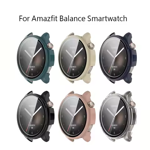 Screen Protector For Amazfit Balance Tempered Glass+Case Smartwatch Protective Bumper Shell For Huam