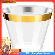[In Stock]Golden Plastic Cups 9 Oz Disposable Cup Plastic Wine Glass Party Cups Transparent Plastic 