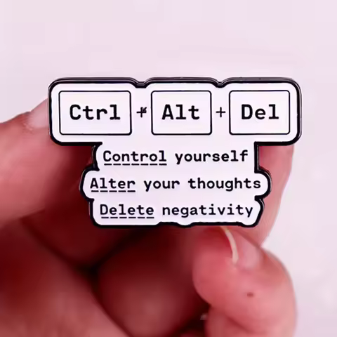 "Ctrl+Alt+Del Control Yourself Alter Your Thoughts Delete Negativity" Funny Keyboard Humorous Brooch