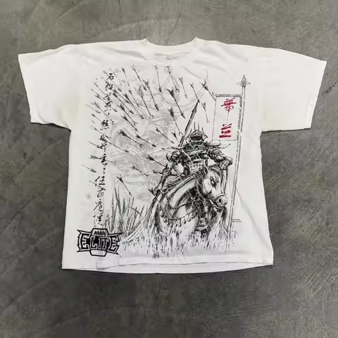 MMA Elite Samurai Medieval T Shirt Ink Painting Street Fashion Short Sleeve National Style Cotton Me