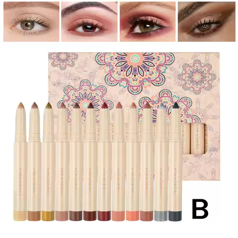 Eyeshadow Pencil Set 12 Colors Long Lasting Glitter Shimmer Eye Shadow Liner Pen Highlighter Silkwor