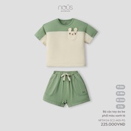 NOUS - Set short sleeve beige shirt with green color combination -9M 12M 18M 2Y - SS24.T7B- ZN442