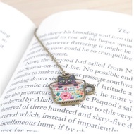 黑貓 白杯 雕花 炫彩 書籤 吊飾 花