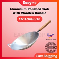 EASY 12-16 Inch Pans Wok Deep Shape Carbon Steel Wok With Handle Wok Camping Stir Fry Pans Kuali Masak Kuali Besi