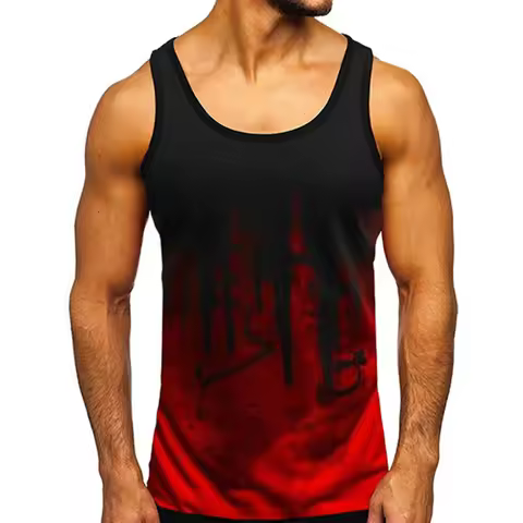 Tie-dye 3D Graphic Y2k Clothes Summer Men's Sports Tank Gym Fitness Tops Sleeveless O-Neck Gradient 