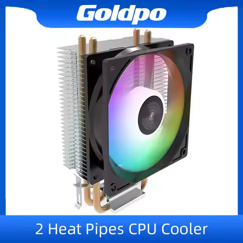 Goldpo CPU Cooler - 2 Heat Pipes CPU Cooler with RGB Silent Low-Noise Fan for Intel 1700/1150/1200 &