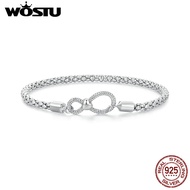 WOSTU 925 Sterling Silver Original Infinity Bangle Basic Bracelet Fit DIY Charms Bead Forever Love Knot Bracelets Jewelry Gift