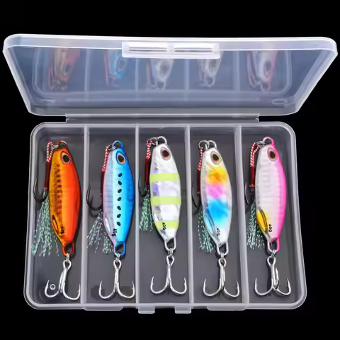 5pcs Slow Cast Metal Jig Fishing Lure Jigging Spoon 10G-50G with Hook Drag Cast Jigging Set Fishing