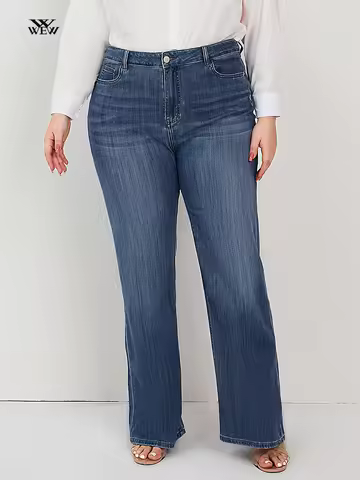 Plus Size Women Jeans Wide Leg Women Jeans Autumn Straight Lady Loose Large Size Jeans 175cms Lady W