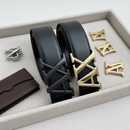 Men's 3.8cm Belt, Letter AX Buckle, Textured Lychee Pattern, Minimalist Style, Everyday Wear
