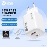DAP D-AP17 GAN Charger 45W Dual Port Type-C & USB Fast Charging with Type-C Cable