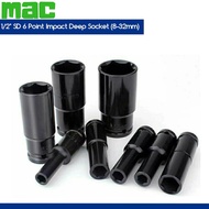 ✳✸✓MAC 1/2" SD Impact Deep Length Socket Box 78mm 6PT 8mm to 32mm