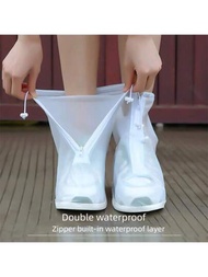 可重複使用的PVC防水鞋套，防水拉鍊和束口設計，男女防滑雨鞋套。