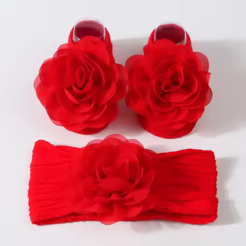 2Pcs Baby Headband Socks Set Baby Girl Flower Headbands Rubber Soles Anti Slip Socks Infant Toddler 