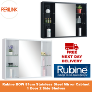 Rubine BOW 81cm Stainless Steel Mirror Cabinet 1 Door 2 Side Shelves RMC-1581D1S2 BK / RMC-1581D1S2 WH