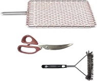 Korean Premium BBQ Barbecue Grill Copper Wire Mesh Topper Net Normal Size + Meat scissor + Grill Brush Handle Type