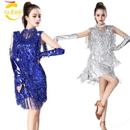 Subei1 Sequin Dancing Dress - Perfect for Samba & Rumba Shows with Tassels & Gloves