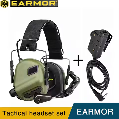 Shooting earmuffs electronic silencer earmor m32 mod3 tactical headset & m51 ptt adapter set for bao
