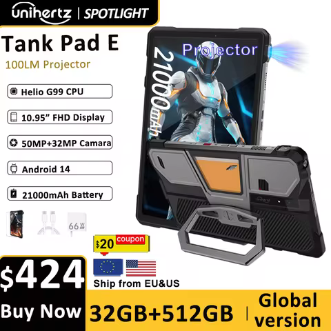 Unihertz 8849 TANK PAD E Rugged Tablet with Projector 21000mAh 120Hz IP68/IP69K 24GB 512GB 66W 10.95