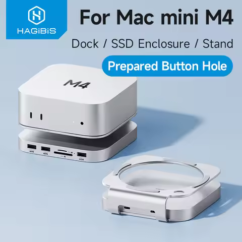Hagibis USB C Hub with M.2 SSD Enclosure for Mac Mini M4/M4 Pro Stand Type-C Docking Station SSD Cas