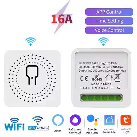16A WiFi Smart Switch 2-Way DIY Light Switch Module Voice Control Tuya Smart Life Alexa Google Home 