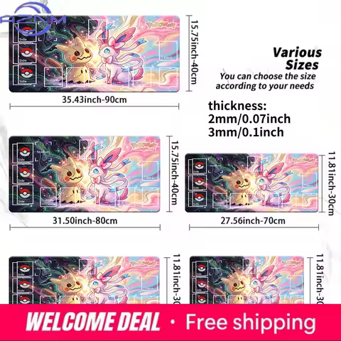 Cute Sylveon And Mimikyu Pokemon TCG Playmat Large Anti Slip Gaming Mouse Pad Desk Table Mat